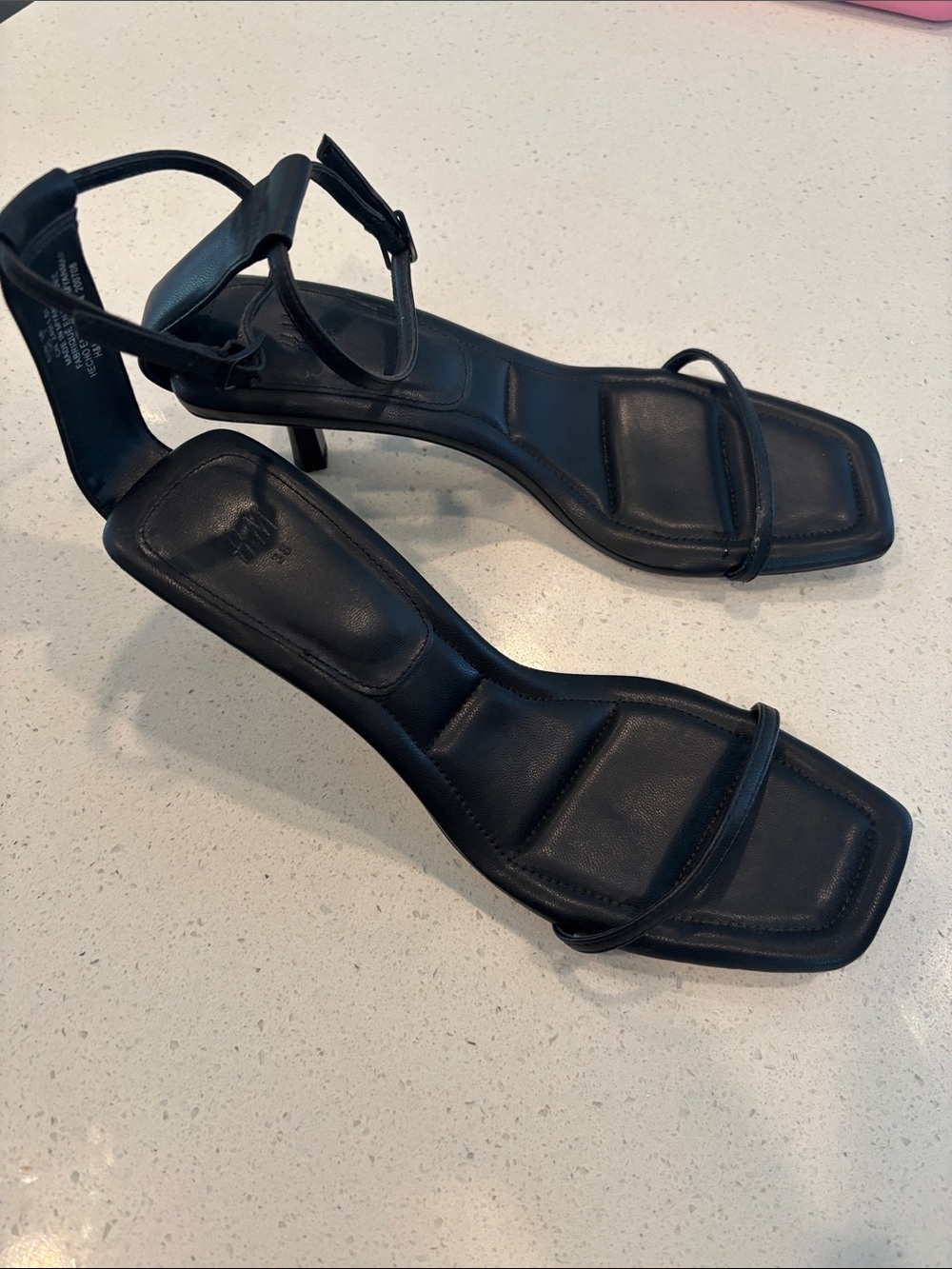 H&M Black Padded Square-Toe Strappy Kitten Heels